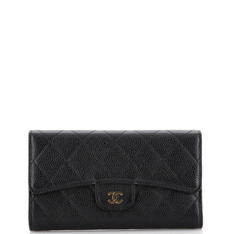 Chanel Trifold Classic Flap Wallet Quilted Caviar Long