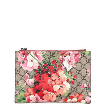 Gucci Wristlet Zip Pouch (Outlet) Blooms Print GG Coated Canvas Small