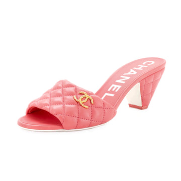 Chanel Women's CC Heeled Mule Sandals Quilted Leather