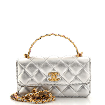Chanel Top Handle Phone Holder with Chain Quilted Calfskin