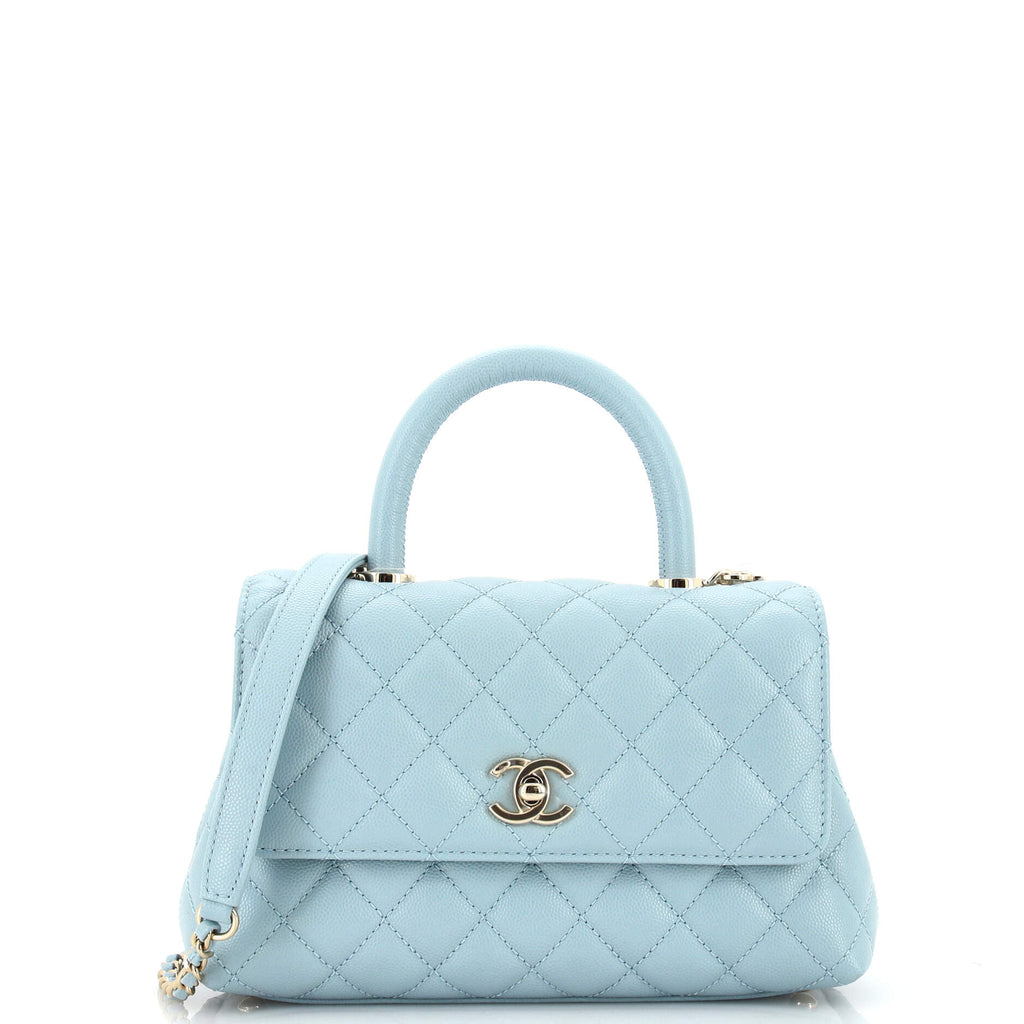 CHANEL Caviar Quilted Mini Coco Handle Flap Blue, FASHIONPHILE