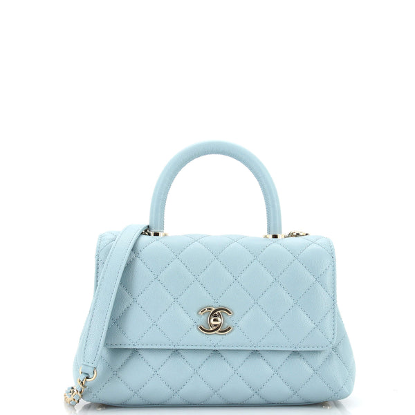 CHANEL Caviar Quilted Mini Coco Handle Flap Light Blue 903031