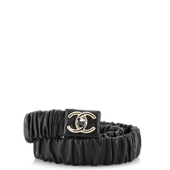 Chanel CC Turnlock Elastic Belt Ruched Leather with Metal Black 2247581