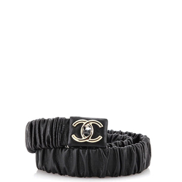 Chanel CC Turnlock Elastic Belt Ruched Leather with Metal