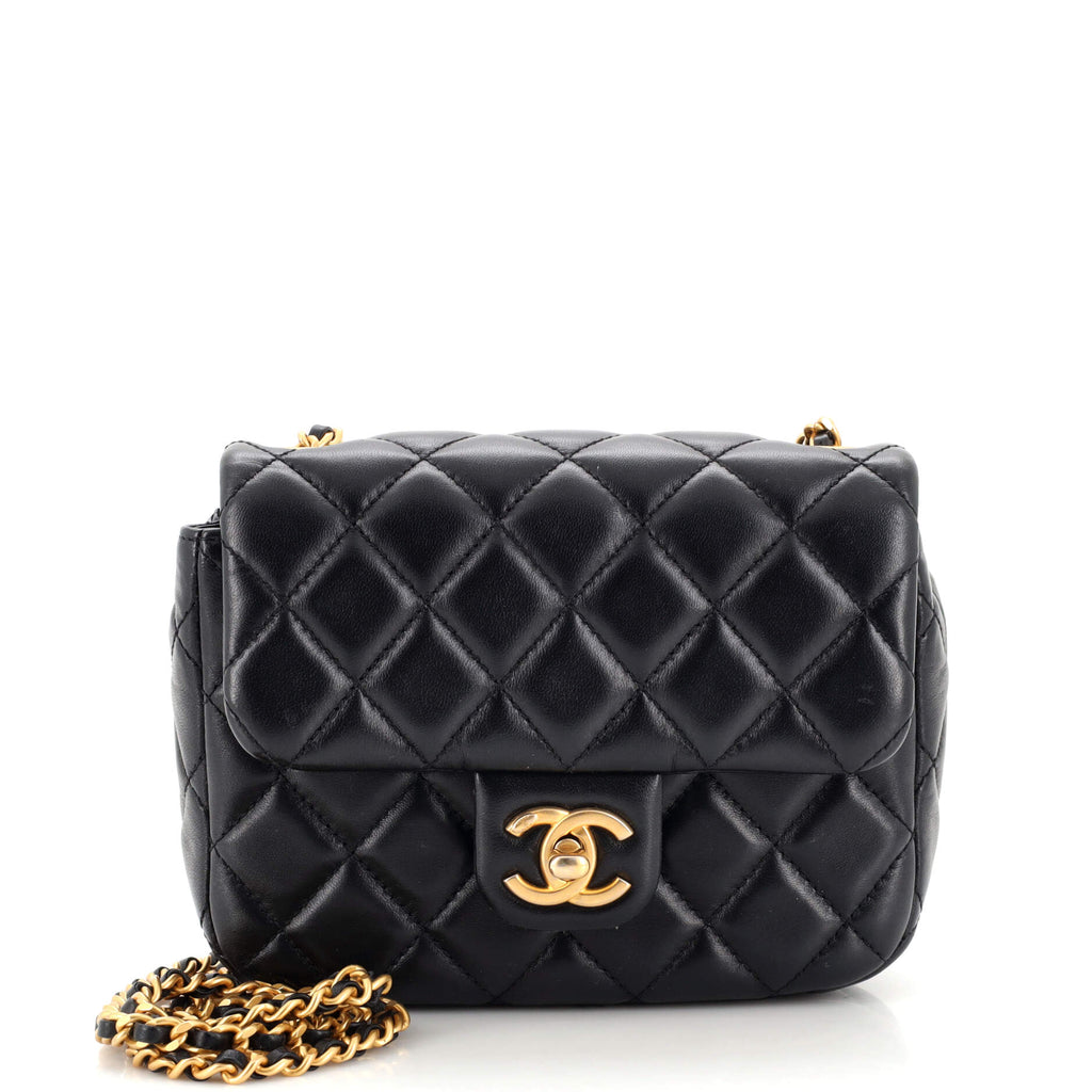 Chanel Coco de Toi Heart Chain Square Flap Bag Quilted Lambskin Mini Black  2247721