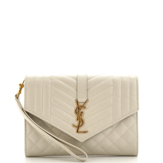 Saint Laurent Classic Monogram Envelope Wristlet Clutch Mixed Matelasse Leather