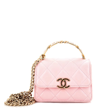 Chanel Coco Enamel Top Handle Flap Clutch with Chain Quilted Lambskin