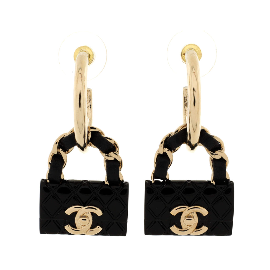 Chanel Metal And Leather Turnlock Dangle Earrings - Luxury In Reach