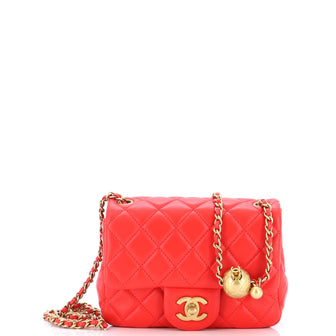 Chanel Pearl Crush Square Flap Bag Quilted Lambskin Mini Red 224797117