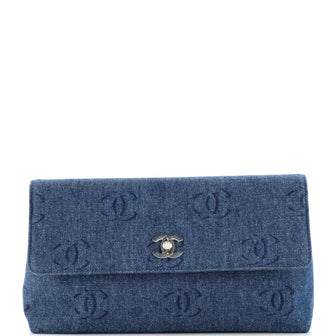 Chanel Vintage Stencil Flap Clutch Printed Denim
