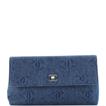 Chanel Vintage Stencil Flap Clutch Printed Denim