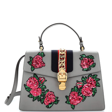 Gucci Sylvie Top Handle Bag Embellished Leather Medium