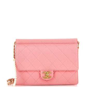Chanel Pearl Chain Flap Bag Quilted Lambskin Large