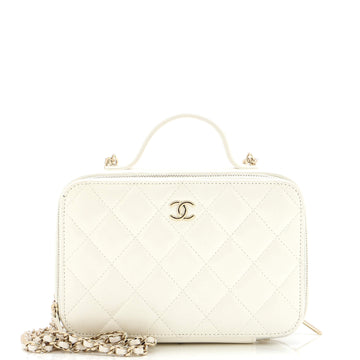 Chanel Double Zip CC Vanity Case Quilted Shiny Lambskin Small