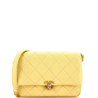 Chanel Chain Melody Flap Bag Quilted Caviar Small Yellow 224797226