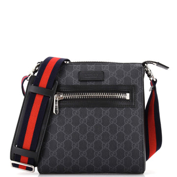 Gucci Web Strap Front Zip Messenger Bag GG Coated Canvas Small