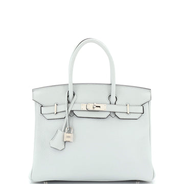 Hermes Birkin Handbag Blue Clemence with Palladium Hardware 30