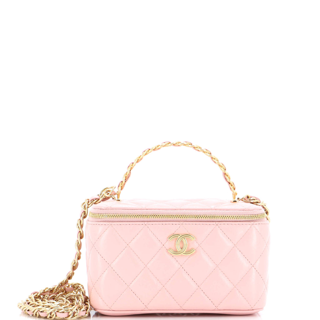 Chanel Pick Me Up Top Handle Vanity Case with Chain Quilted Lambskin Small  Pink 224797251