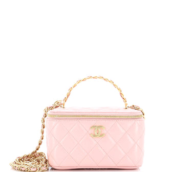Chanel Pick Me Up Top Handle Vanity Case with Chain Quilted Lambskin Small Pink