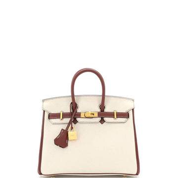 Hermes Birkin Handbag Bicolor Clemence with Brushed Gold Hardware 25