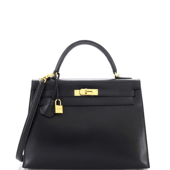 Hermes Kelly Handbag Black Tadelakt with Gold Hardware 32