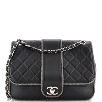 Chanel Elementary Chic Flap Bag Quilted Lambskin with Tweed Detail Medium  Black 224797302