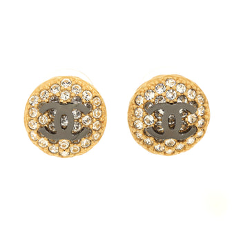 Chanel CC Round Stud Earrings Crystal Embellished Metal