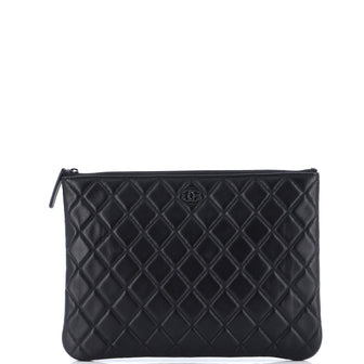 Chanel So Black O Case Clutch Quilted Lambskin Medium