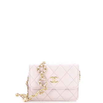 Chanel Miss Coco Strap Flap Clutch with Chain Quilted Caviar Mini