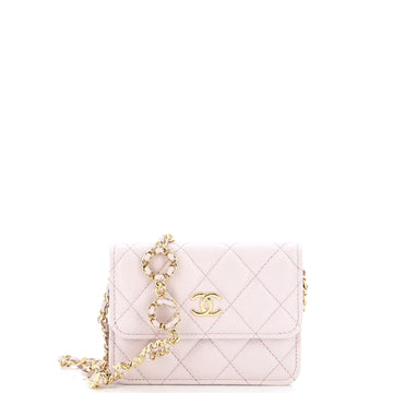 Chanel Miss Coco Strap Flap Clutch with Chain Quilted Caviar Mini