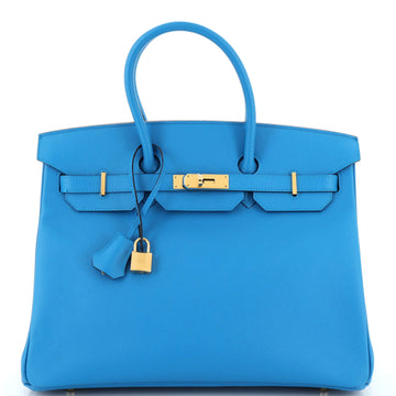 Hermes Birkin Handbag Blue Epsom with Gold Hardware 35
