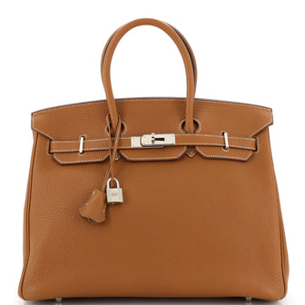 Hermes Birkin Handbag Brown Clemence with Palladium Hardware 35
