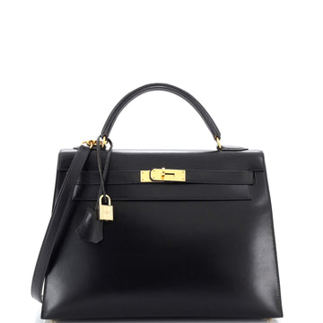 Hermes Kelly Handbag Black Box Calf with Gold Hardware 32