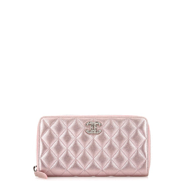 Chanel Zip Around Wallet Quilted Metallic Canvas Long