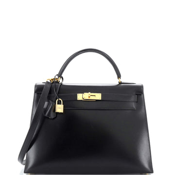 Hermes Kelly Handbag Black Box Calf with Gold Hardware 32