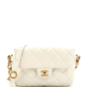 Chanel CC Adjustable Strap Flap Messenger Bag Quilted Caviar Small White  22479744