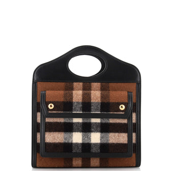 Burberry Pocket Tote Check Cashmere with Leather Mini