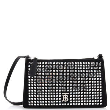 Burberry TB Hotfix Shoulder Pouch Crystal Embellished Suede