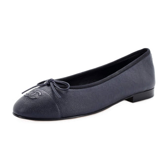 Chanel Women's CC Cap Toe Bow Ballerina Flats Leather