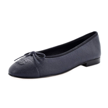 Chanel Women's CC Cap Toe Bow Ballerina Flats Leather