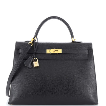 Hermes Kelly Handbag Black Ardennes with Gold Hardware 35
