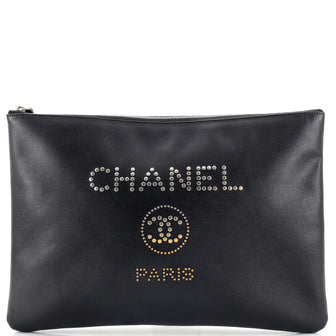 Chanel Deauville Pouch Studded Caviar Large