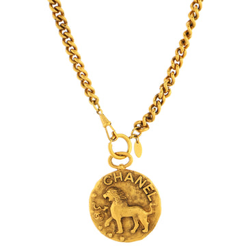 Chanel Vintage Round Medallion Pendant Necklace Metal
