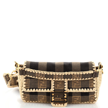 Fendi Baguette NM Bag Pequin Canvas with Raffia Medium
