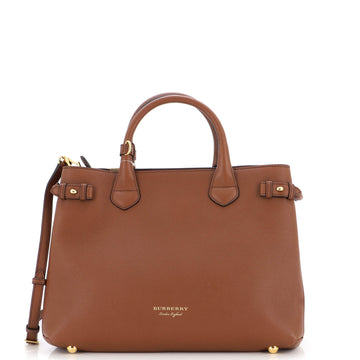 Burberry Banner Tote Leather and House Check Canvas Medium