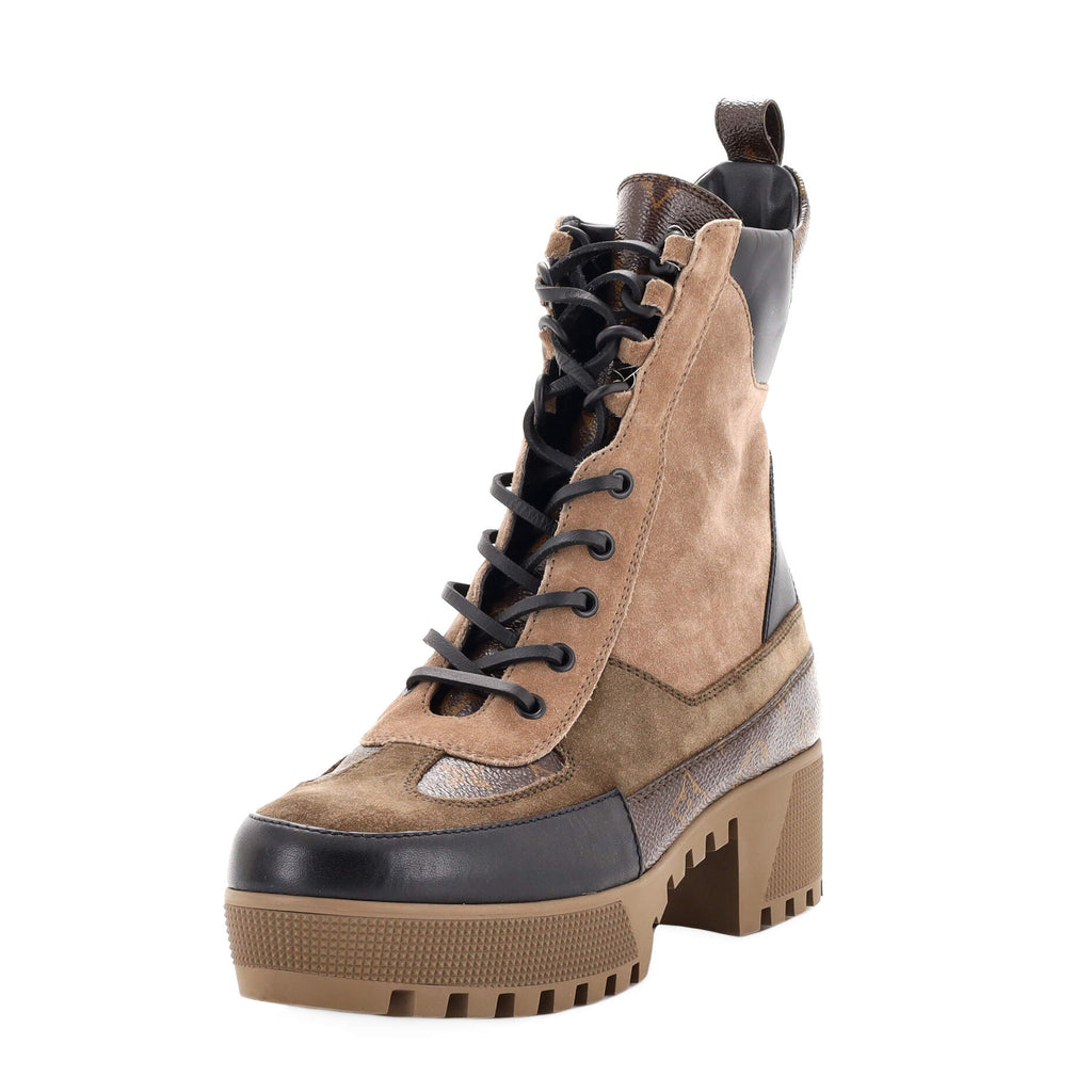 Louis Vuitton Women's Laureate Platform Desert Boots Suede with Monogram  Canvas Brown 2248461