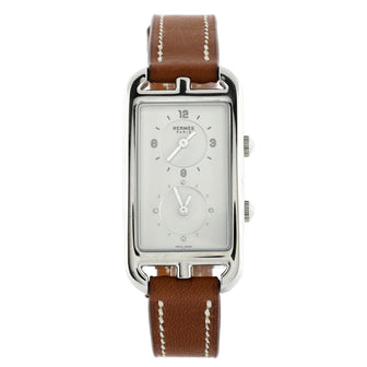 Hermes Nantucket Dual Time Quartz watch Stainless Steel and Leather with Diamond Markers 22