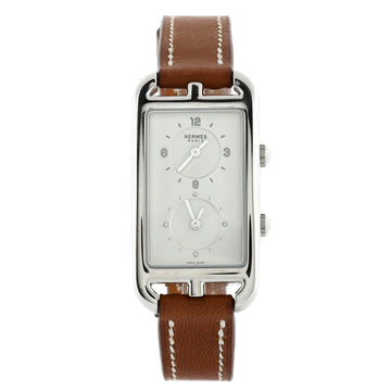Hermes Nantucket Dual Time Quartz watch Stainless Steel and Leather with Diamond Markers 22