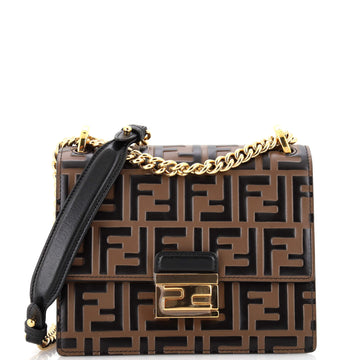 Fendi Kan U Shoulder Bag Zucca Embossed Leather Small