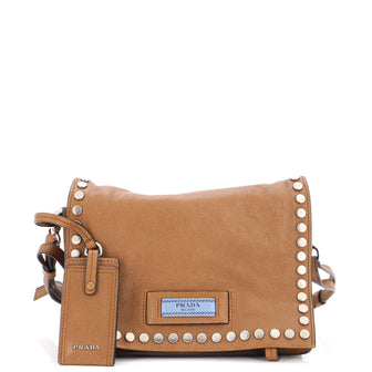Prada Etiquette Flap Bag Studded Glace Calfskin Small